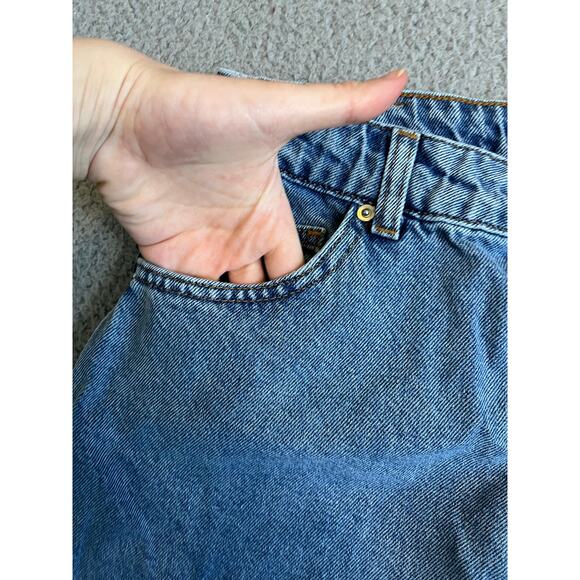 XLove Jean Skirt Medium Asymmetric High Low Slit Midi Mini Denim Grunge 90s Y2K - Picture 2 of 12